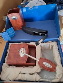 Set da scrivania in argento e pelle