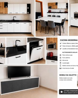 👉 Cucina + camera da letto + mobile TV
