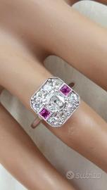 Anello diamanti e rubini Art Deco.