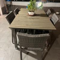 Tavolo allungabile in alluminio e teak con 6 sedie