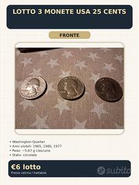 LOTTO 3 MONETE USA 25 CENTS