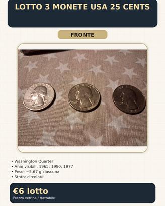 LOTTO 3 MONETE USA 25 CENTS