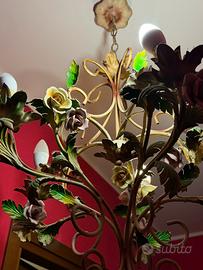 Lampadario in ferro battuto floreale vintage