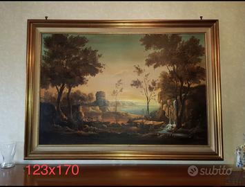 Quadro olio su tela castello bosco cascate mare