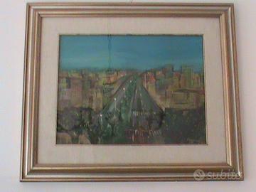 Olio su tela,paesaggio notturno, g. pezzini