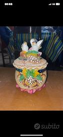 Biscottiera vintage ceramica coperchio uccellini