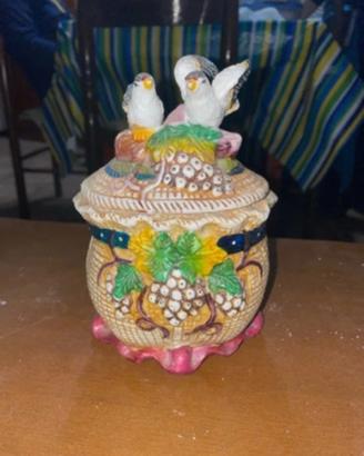 Biscottiera vintage ceramica coperchio uccellini