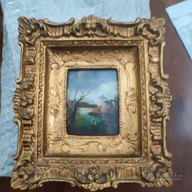 Coppia di miniature ad olio  '800 a firma Bary