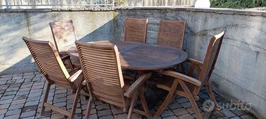 TAVOLO ALLUNGABILE LEGNO MASSICCIO + 6 SEDIE LEGNO