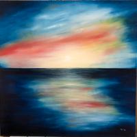 Quadro ad olio su tela paesaggio Tramonto sul mare