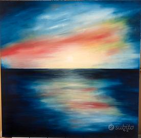 Quadro ad olio su tela paesaggio Tramonto sul mare