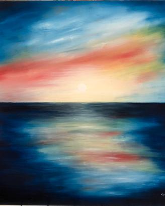 Quadro ad olio su tela paesaggio Tramonto sul mare