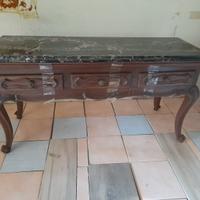 Console in legno vintage cin piano in marmo