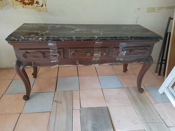 Console in legno vintage cin piano in marmo