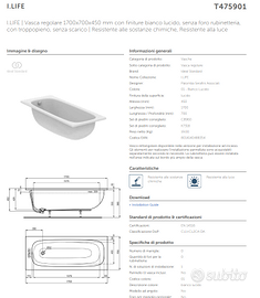 vasca mod. I.life incasso 170x70 + colonna scarico