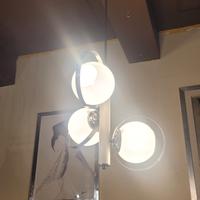 Lampada a sospensione anni'70 acciaio e vetro 