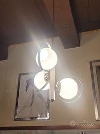 Lampada a sospensione anni'70 acciaio e vetro 