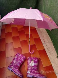 set Disney per pioggia stivaletti e ombrellino