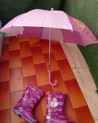 set Disney per pioggia stivaletti e ombrellino