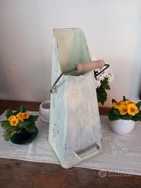 Porta carbone vintage zincato e dipinto