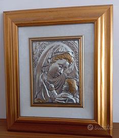 Quadro bassorilievo in argento madonna con bambino