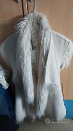gilet  bianco in finta pelliccia con pelo lungo