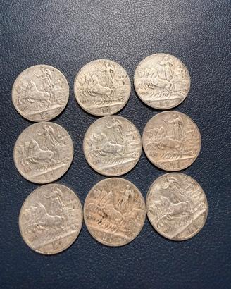 9 MONETE 1 LIRA ARGENTO 1913