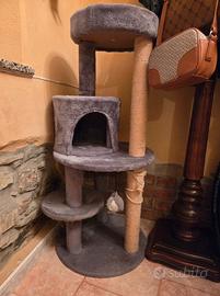 Tiragraffi Gatto Albero Grigio 104 cm con cuccia