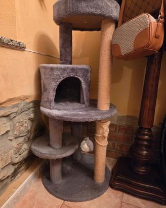 Tiragraffi Gatto Albero Grigio 104 cm con cuccia