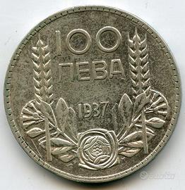 BULGARIA 100 LEVA 1937 ARGENTO 20g T.500