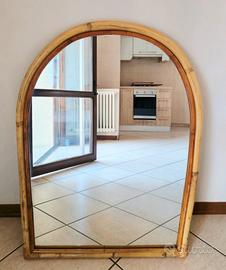 Specchiera centinata vintage in midollino e bamboo