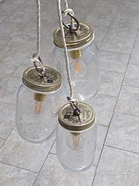 Lampadario a sospensione con 3 barattoli