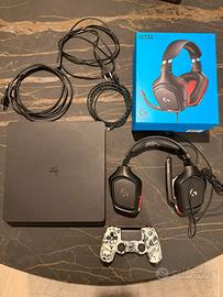 PlayStation 4 slim 500GB, 1 joypad, cuffia gaming