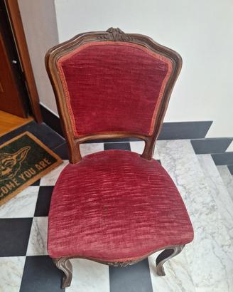 Sedia antica stile Luigi Filippo in velluto rosso