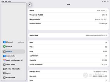 Ipad air 13” M2 wifi 128gb