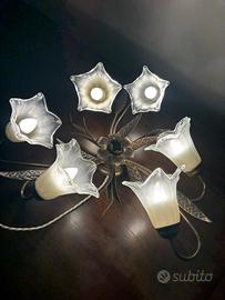 Plafoniera/lampadario 6 luci ferro battuto