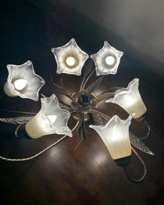 Plafoniera/lampadario 6 luci ferro battuto