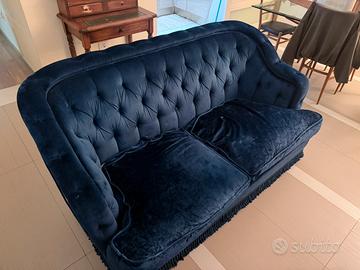 Divano 2/3 posti blu tessuto velluto