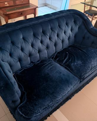 Divano 2/3 posti blu tessuto velluto
