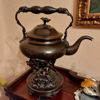 Teiera antica da tavolo con bruciatore -vittoriana