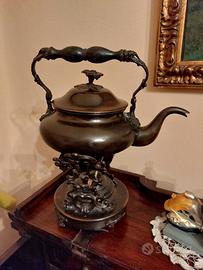 Teiera antica da tavolo con bruciatore -vittoriana