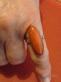 anello vintag argento 800 con pietra di corallo 