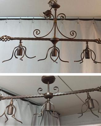 Lampadario a sospensione a tre luci rustico