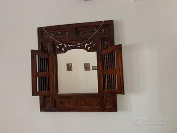 Specchio Artigianale Legno Intagliato