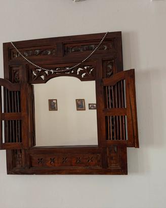 Specchio Artigianale Legno Intagliato
