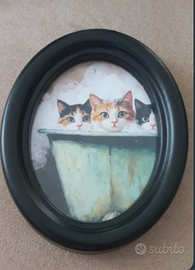 Piccolo quadro ovale gatti in vasca