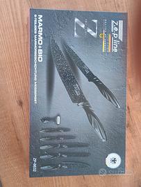 set 5coltelli più pelaverdure in marmo+bio