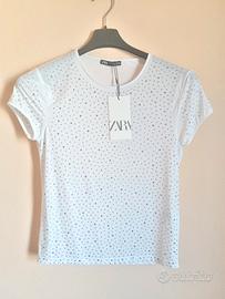 t-shirt Zara donna bianca con strass taglia M