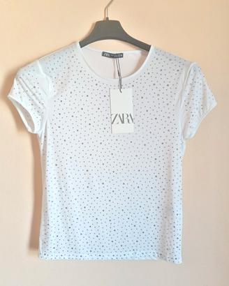 t-shirt Zara donna bianca con strass taglia M