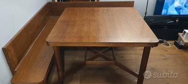 Tavolo legno pregiato 130x130  panche  contenitore